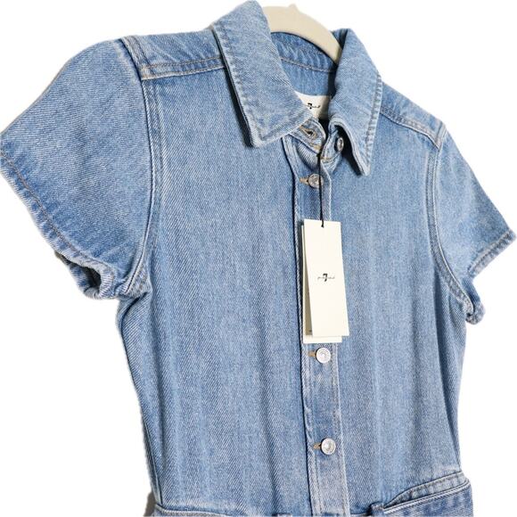 7 FOR ALL MANKIND NEW Denim Lustre Belted Mini Dress Volcano Blue Women's XS - Picture 4 of 14